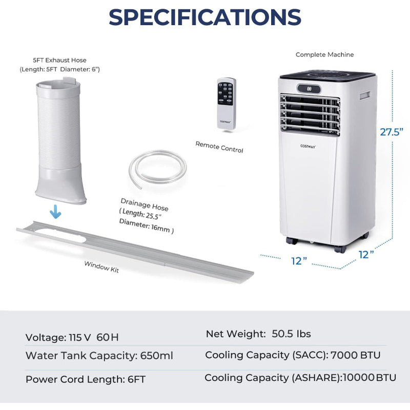 10000 BTU 4-In-1 Portable Air Conditioner with Dehumidifier and Fan Mode