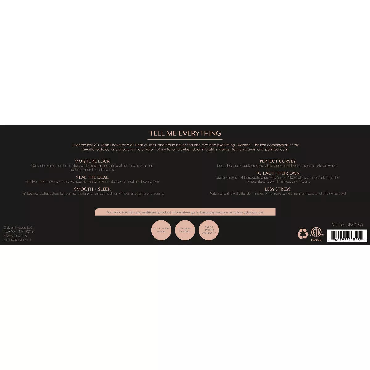 Kristin Ess Flat Iron Hair Straightener and Curler