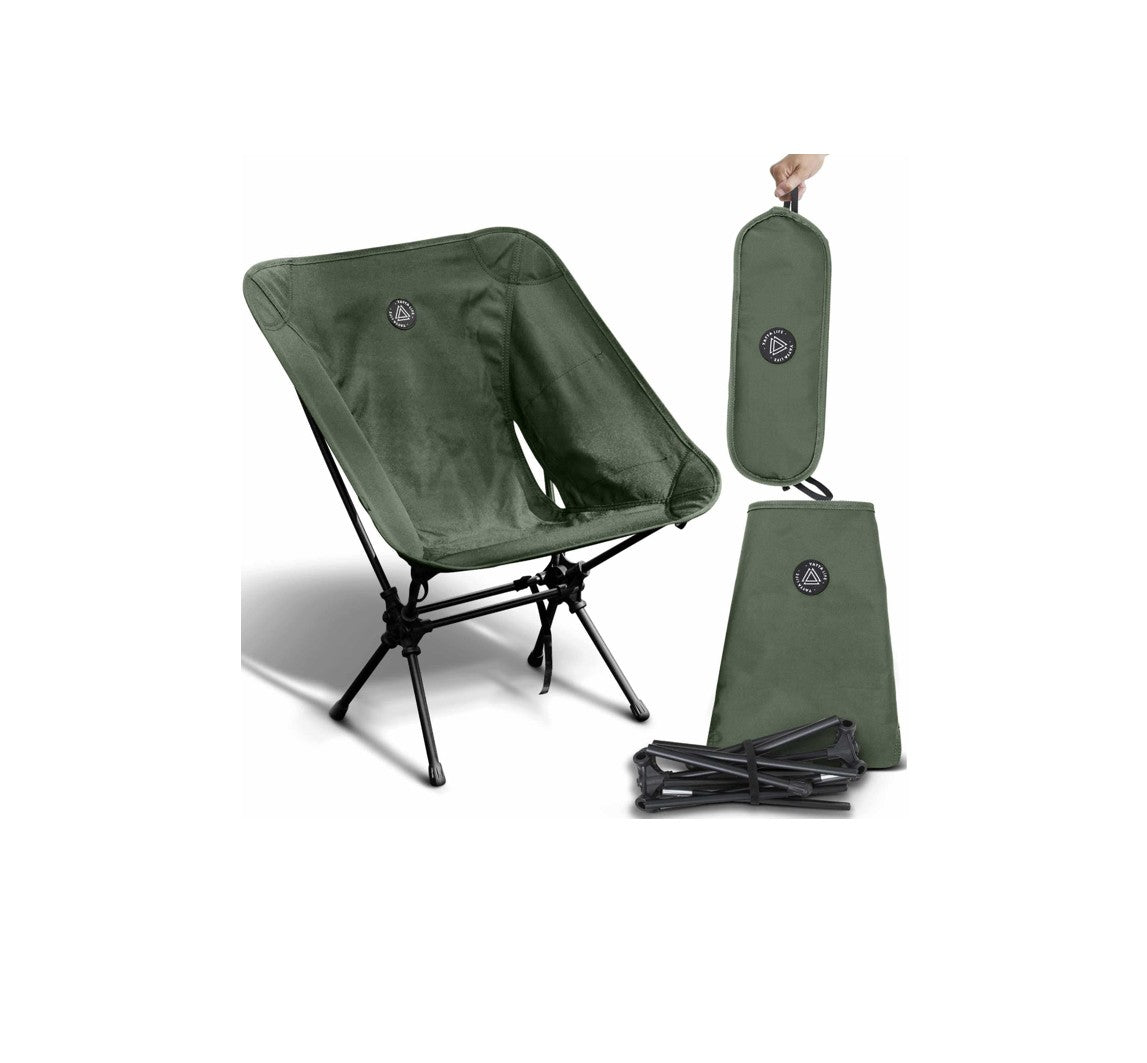 Low Back Ultralight Folding Camping Chairs with Storage Pouch - Army Green
