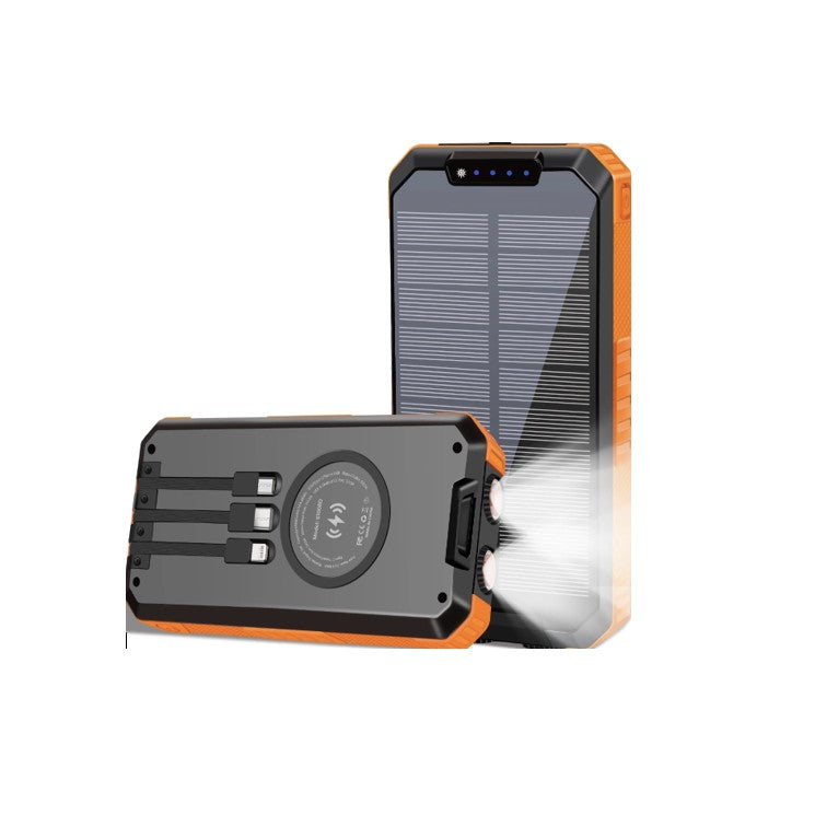 49800Mah Solar Power Bank Portable Solar Charger Built in 3 Cables and 5W Wireless Charger Power Bank,Built-In Super Bright Flashlight,Battery Pack Suitable for Outdoor Camping Hiking(Orange)
