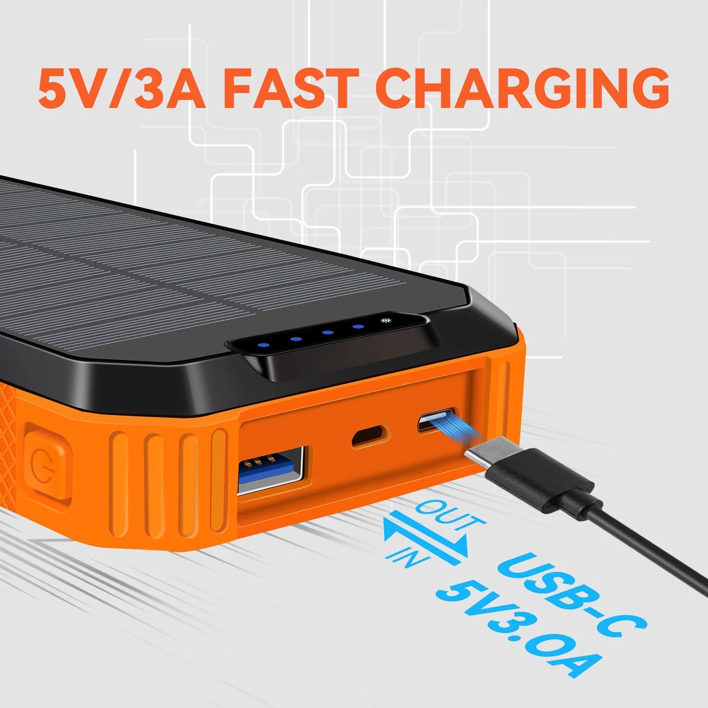 49800Mah Solar Power Bank Portable Solar Charger Built in 3 Cables and 5W Wireless Charger Power Bank,Built-In Super Bright Flashlight,Battery Pack Suitable for Outdoor Camping Hiking(Orange)