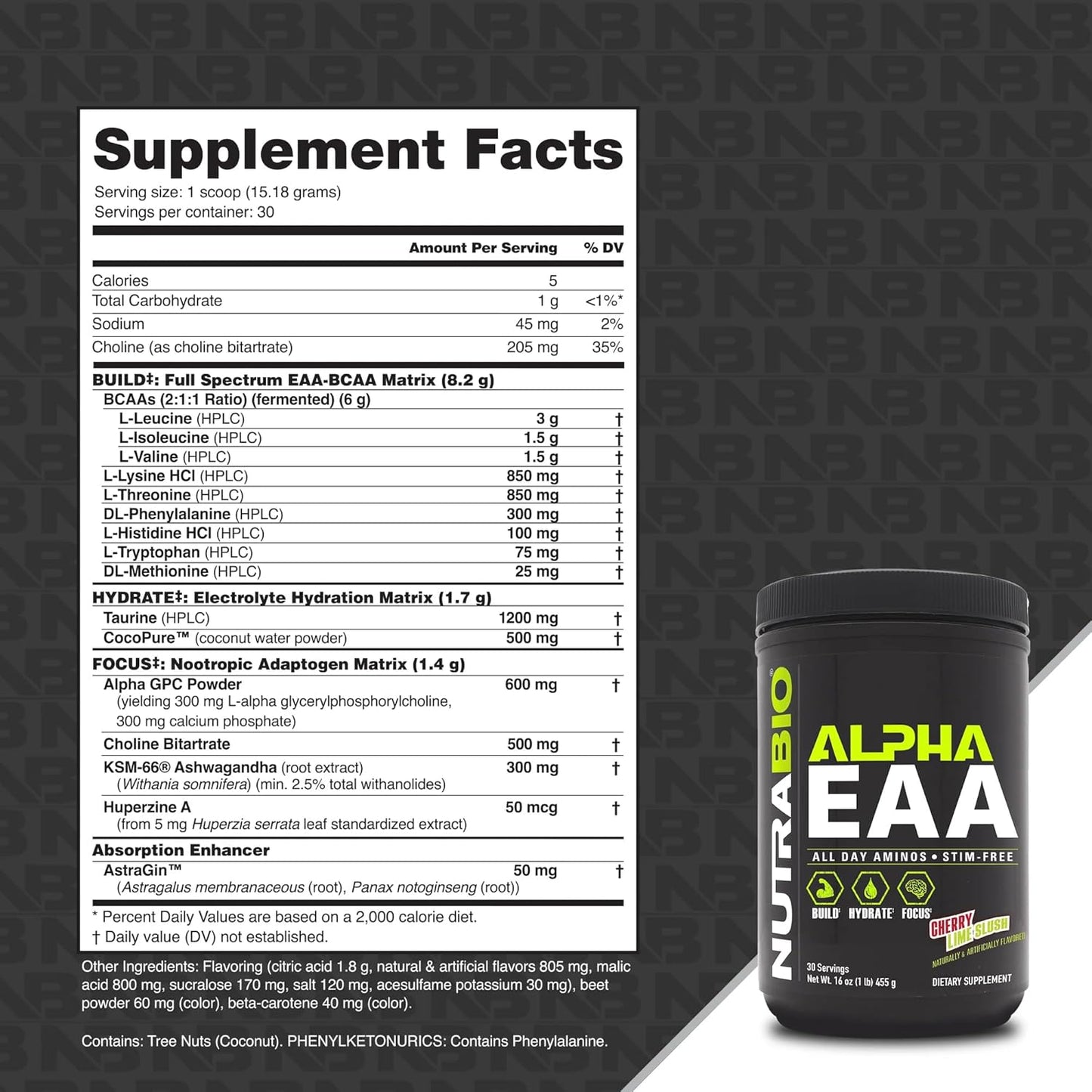 Alpha EAA Hydration and Recovery Supplement - Full Spectrum EAA BCAA Matrix with Electrolytes, Nootropics, Coconut Water - Recovery, Energy, Focus, & Hydration Supplement (Cherry Lime Slush)