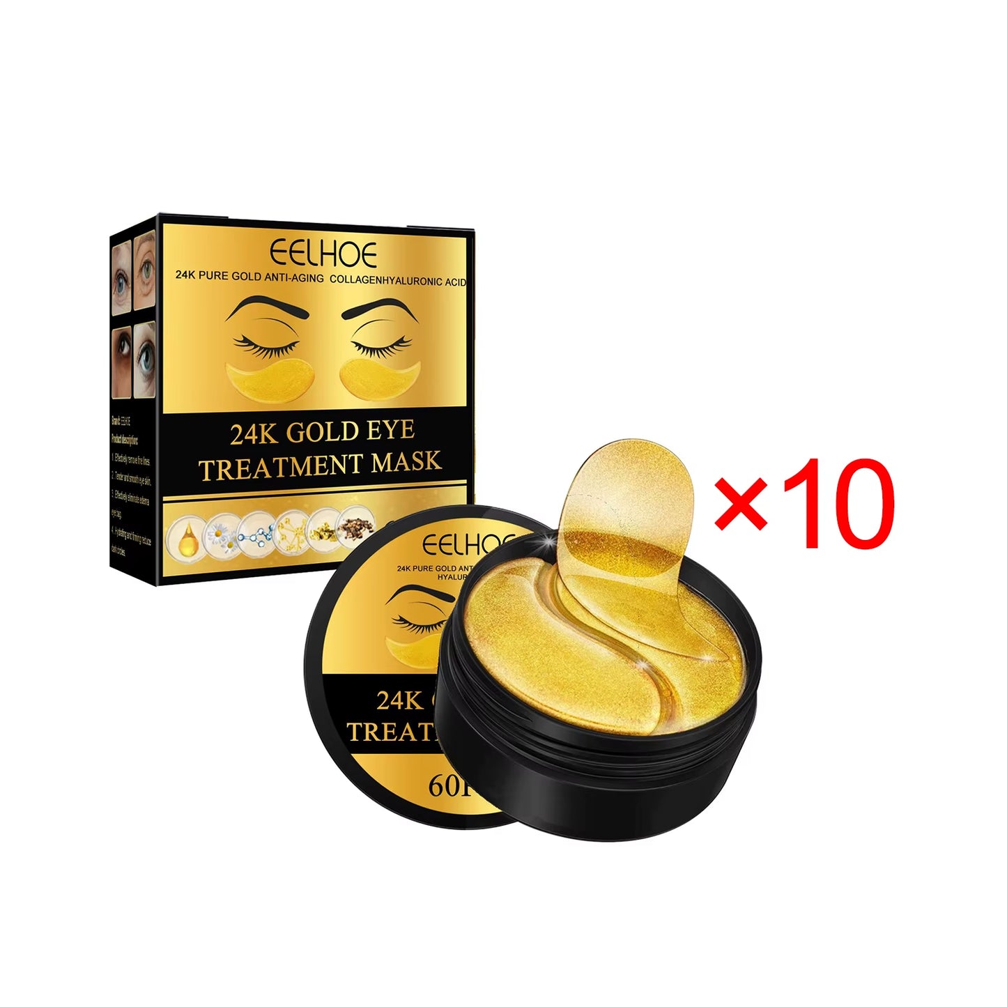 24K Gold Eye Mask Lightening Eye Bags Wrinkles Dark Circles Firming Moisturizing and Lifting Eye for Fine Lines Eye Mask