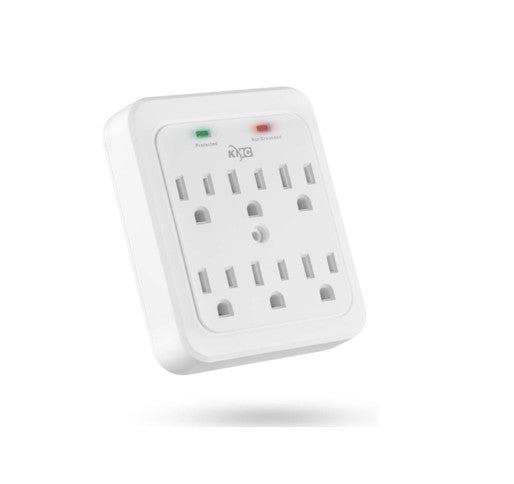 Wall Surge Protector, 980 Joule, 6-Outle Wall Plug Adapter Power Strip, White