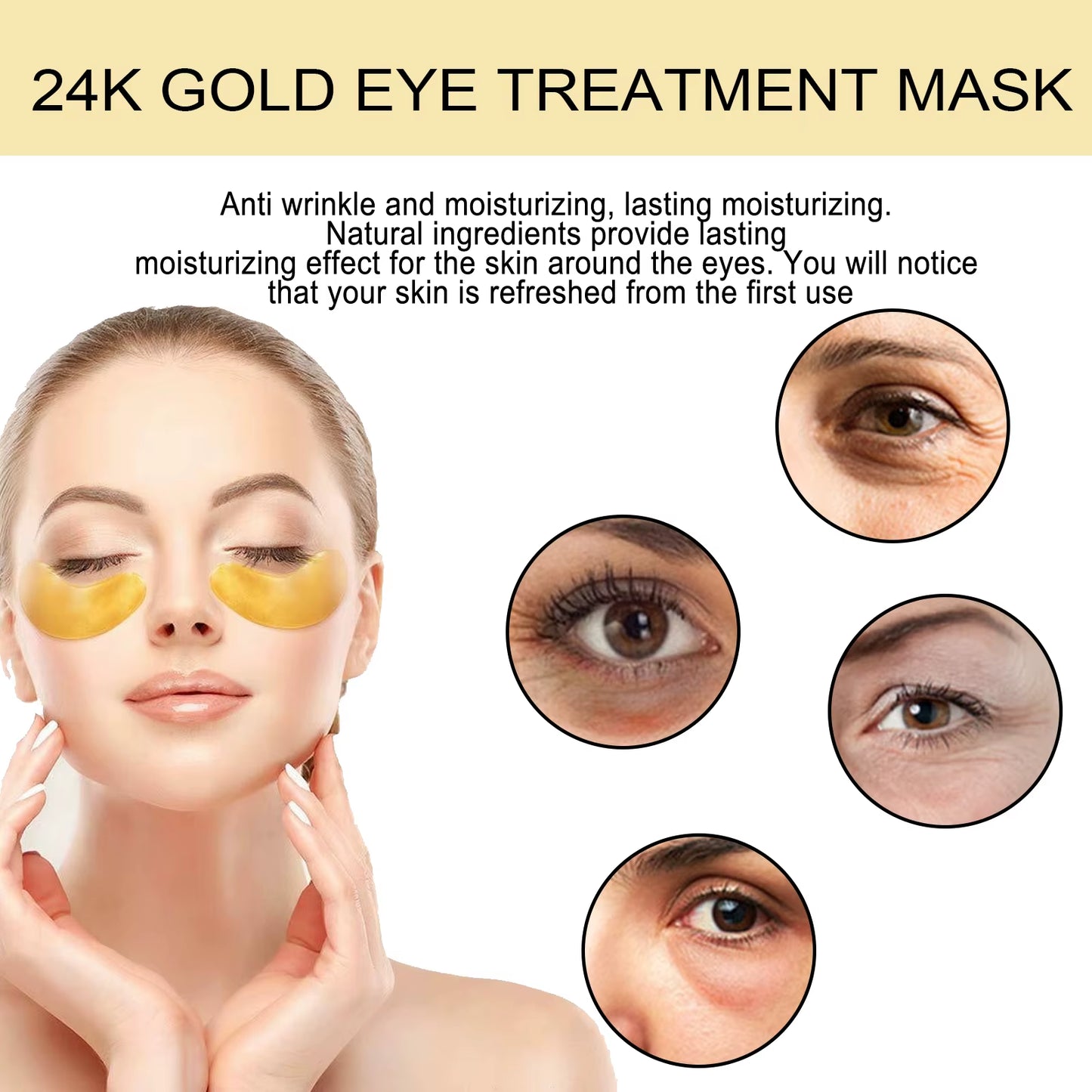 24K Gold Eye Mask Lightening Eye Bags Wrinkles Dark Circles Firming Moisturizing and Lifting Eye for Fine Lines Eye Mask